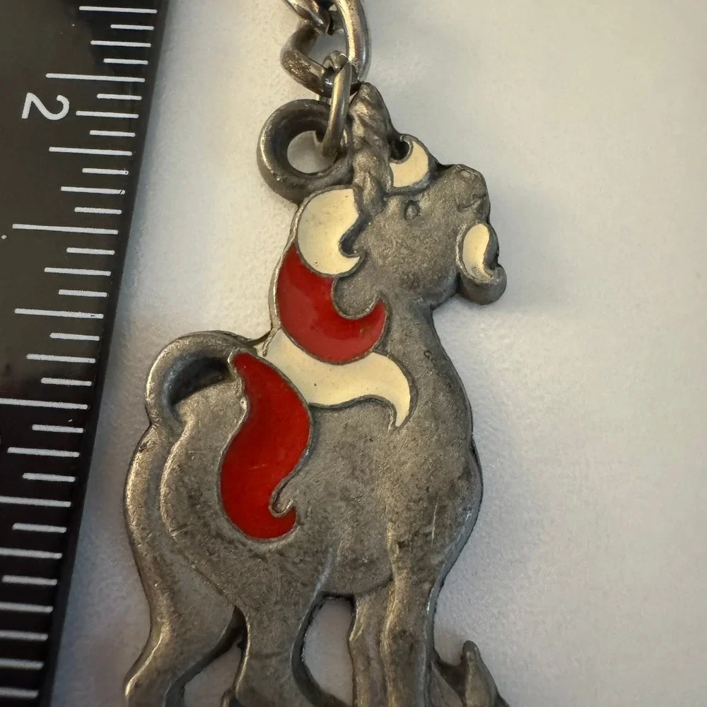 Vintage I Love Unicorns Pewter Keychain Cliffe Pewter Made in 1986, Novelty Gift